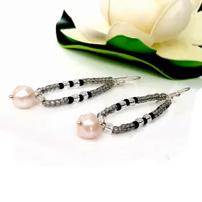 Freshwater Pearl Dangle Hoop Earrings | KJ-412EW | Artisan Earrings