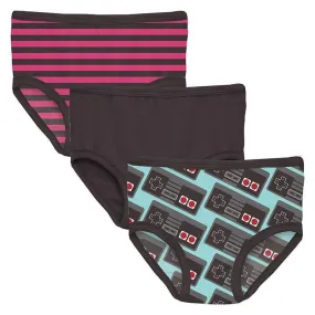 Girl's Print Bamboo Underwear (Set of 3) - Awesome Stripe, Midnight & Summer Sky Retro Game Controller