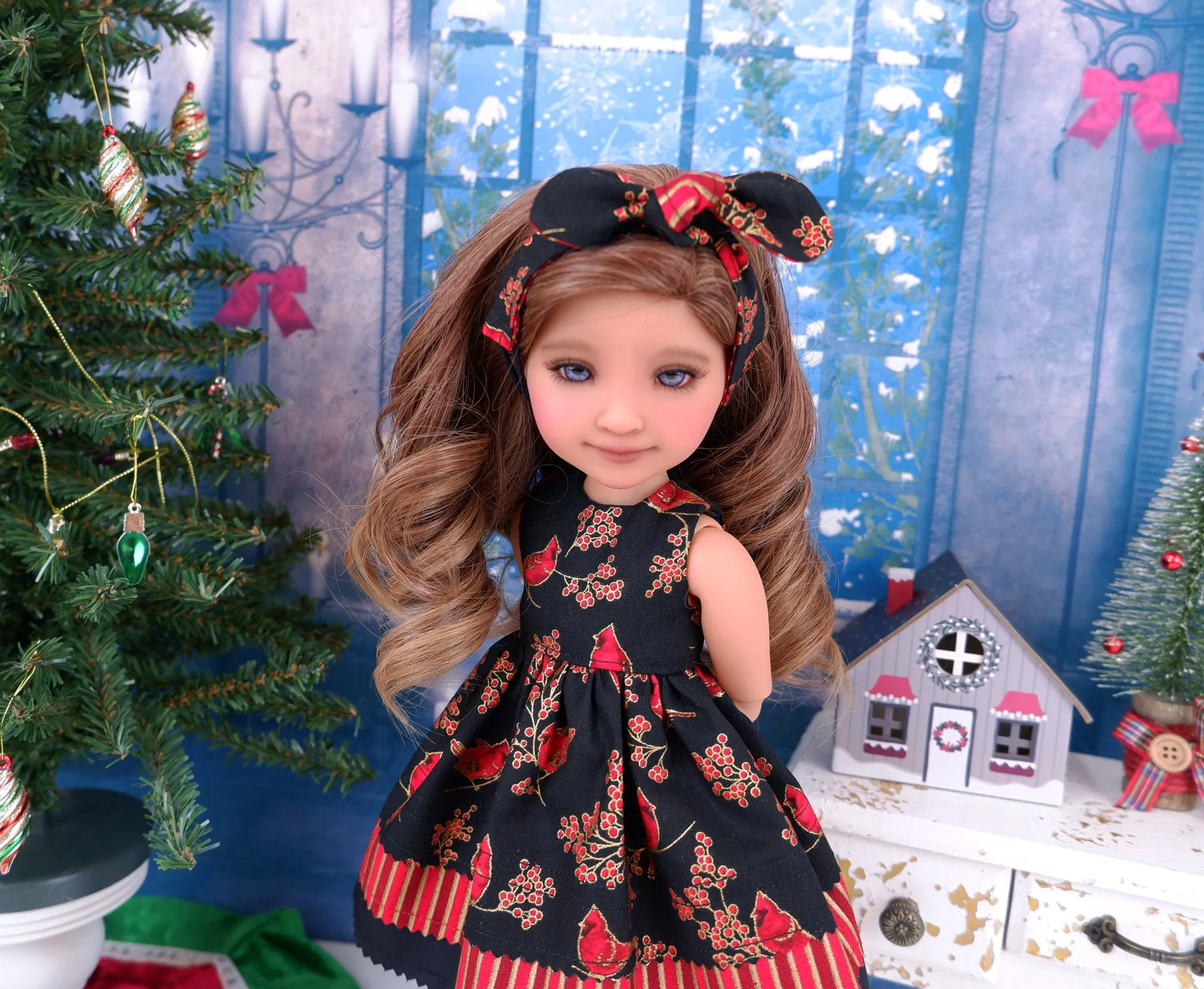 Glittering Cardinals - dress with boots for Ruby Red Fashion Friends doll