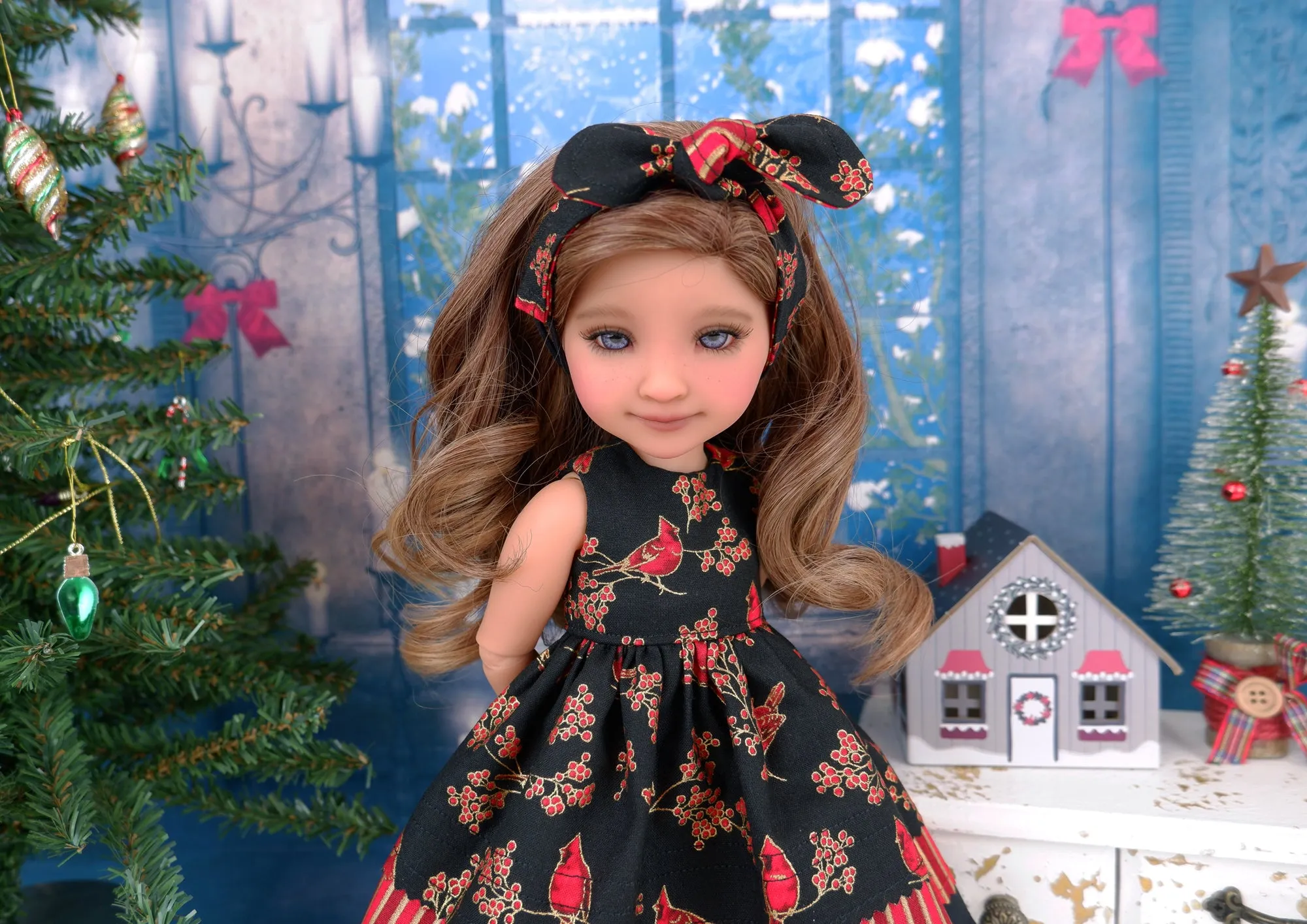 Glittering Cardinals - dress with boots for Ruby Red Fashion Friends doll