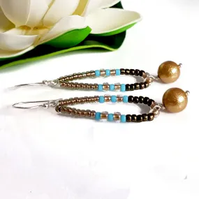 Gold Pearl Dangle  Hoop Earrings | KJ-412EG | Artisan Earrings