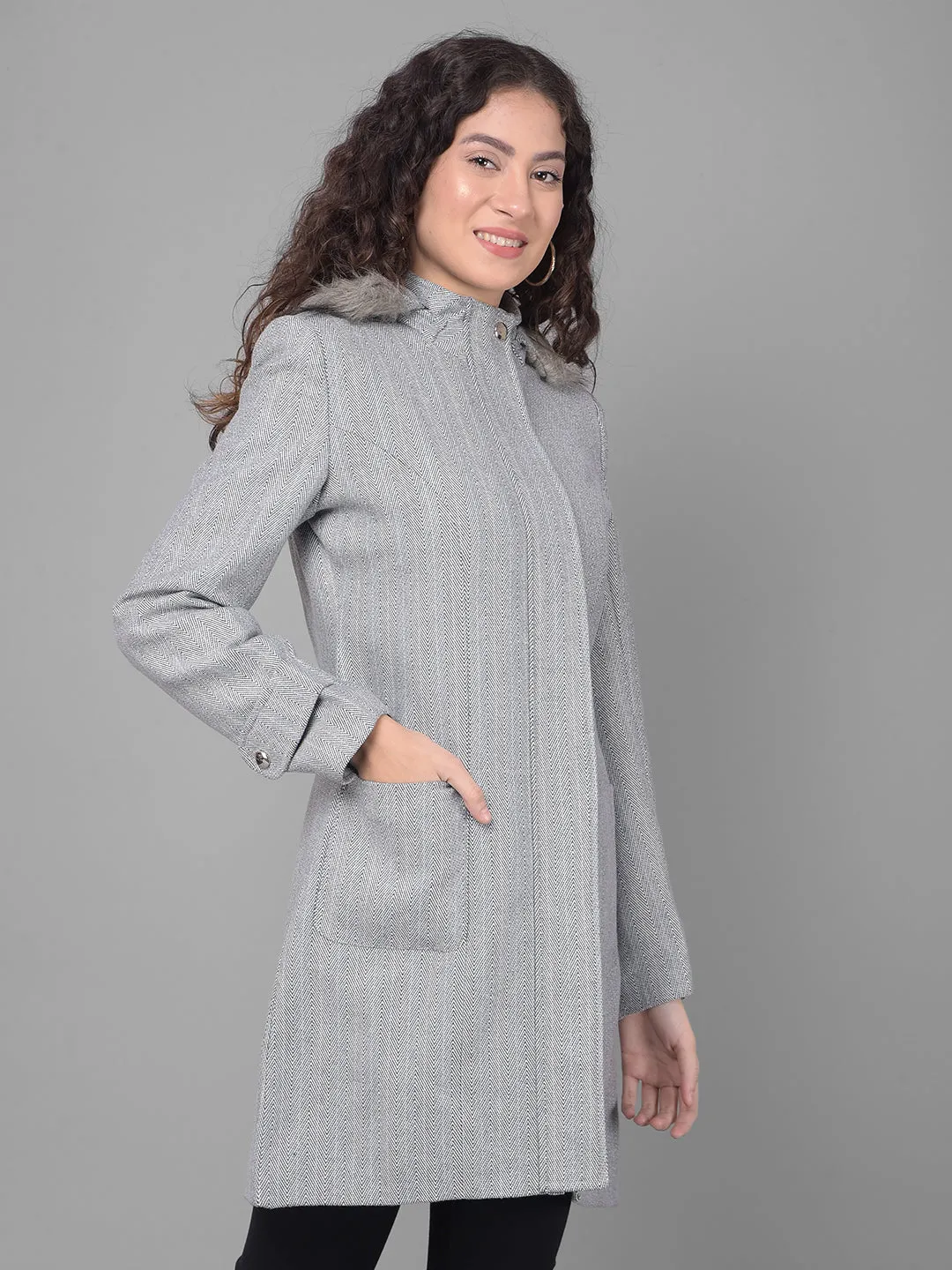 Grey Hooded Overcoat