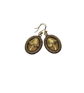 Handmade Oxidized Gold Mushroom Earrings