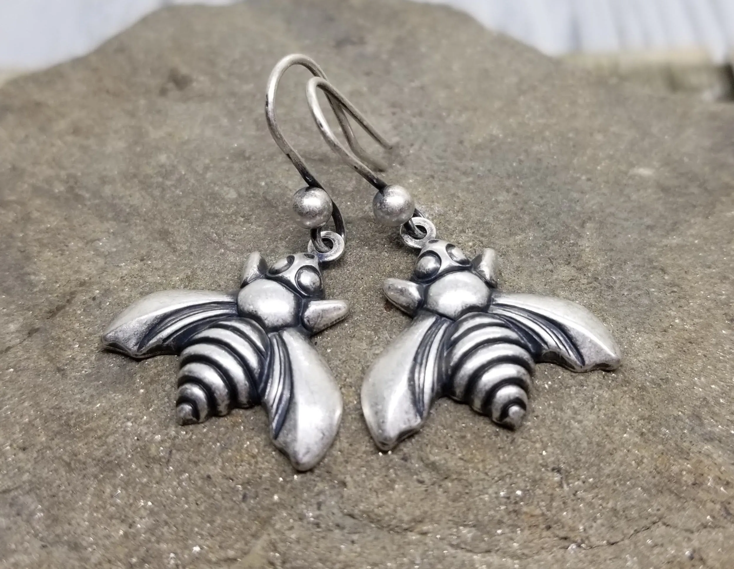 Handmade Oxidized Silver Honey Bee Earrings