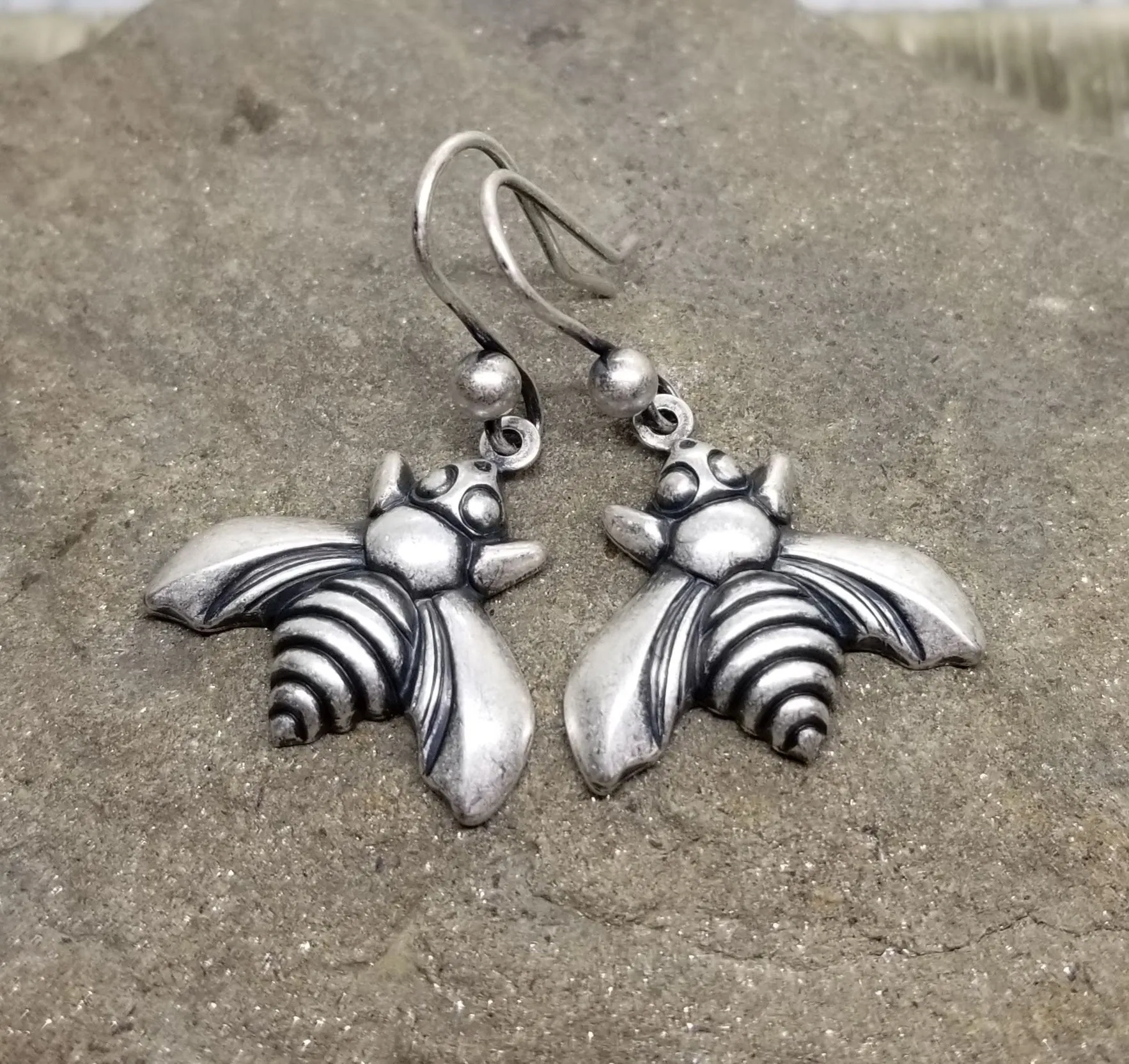 Handmade Oxidized Silver Honey Bee Earrings