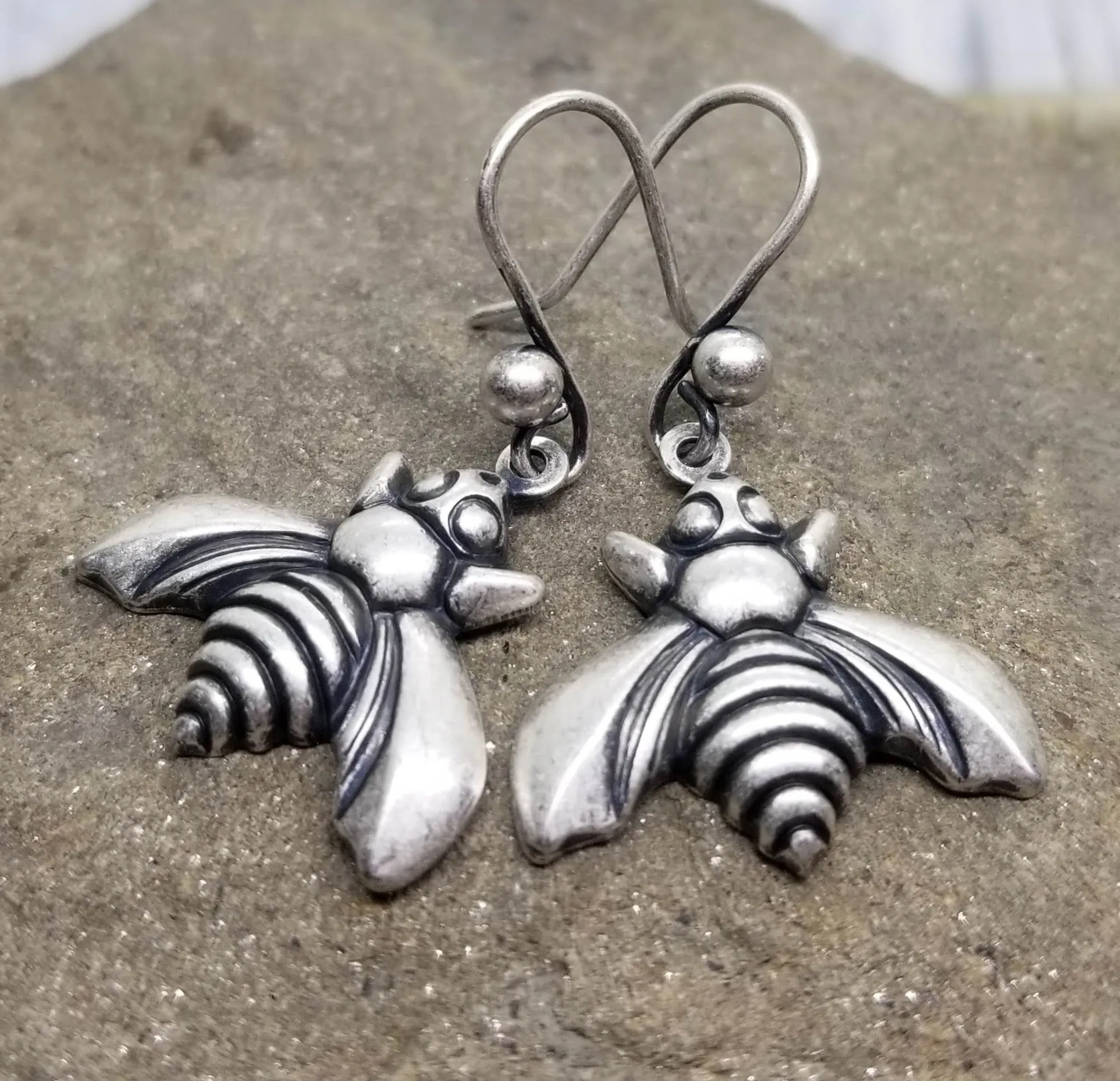 Handmade Oxidized Silver Honey Bee Earrings
