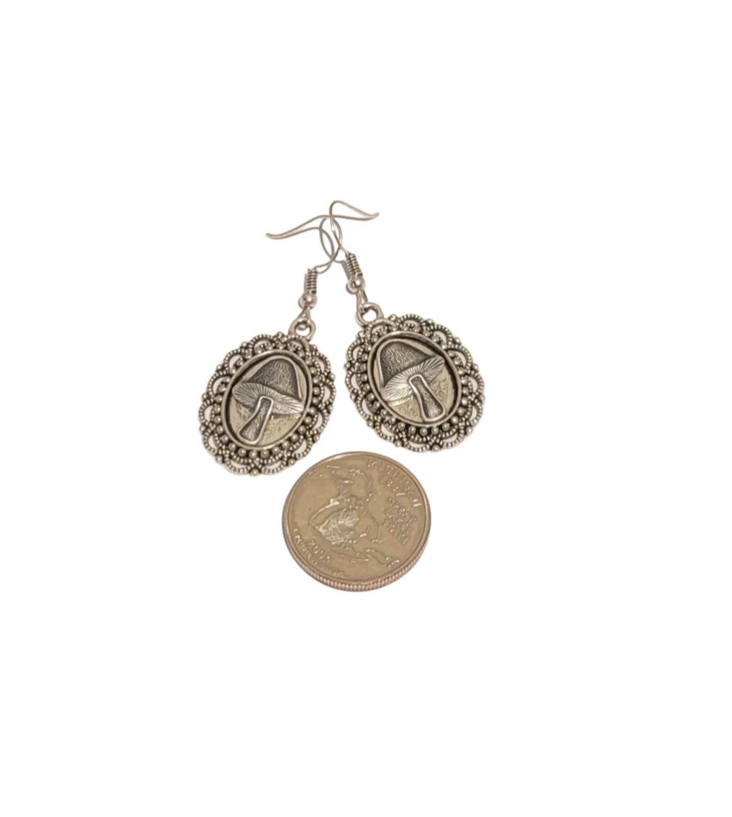 Handmade Oxidized Silver Mushroom Earrings