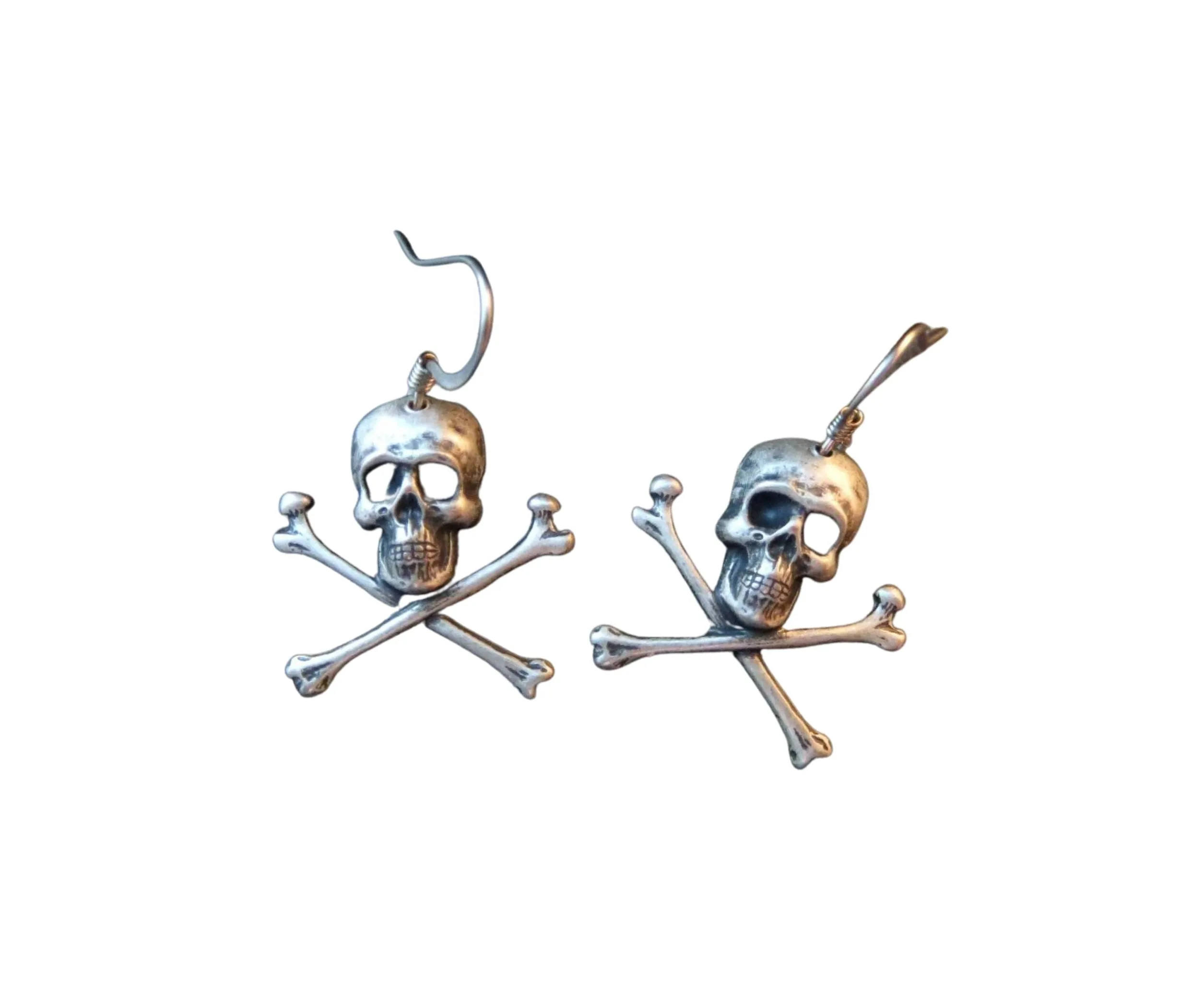 Handmade Oxidized Silver Skull And Crossbones Earrings