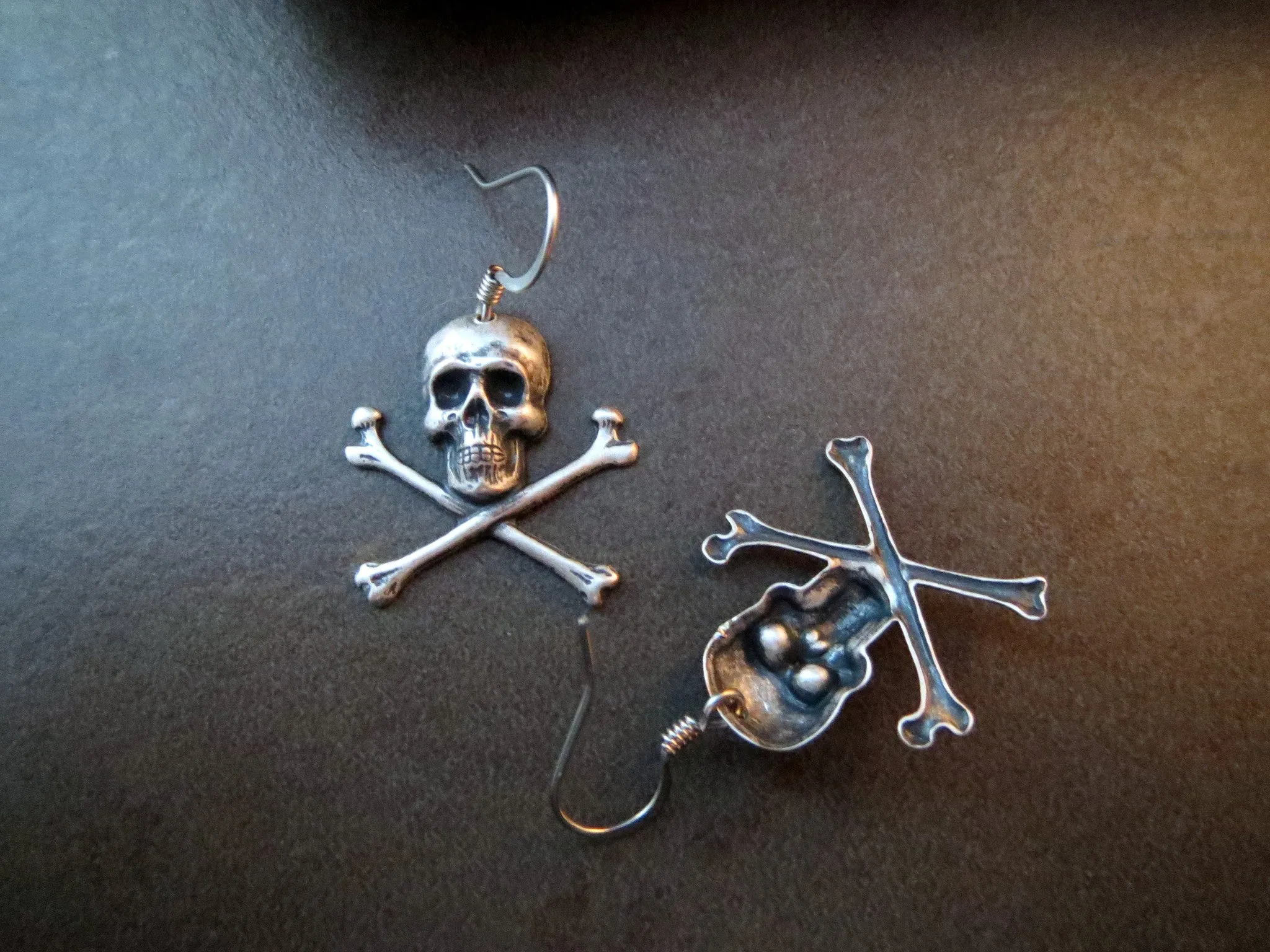 Handmade Oxidized Silver Skull And Crossbones Earrings
