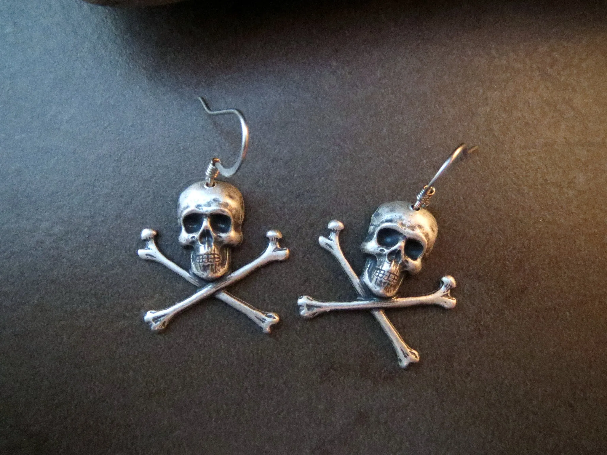 Handmade Oxidized Silver Skull And Crossbones Earrings