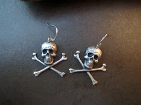 Handmade Oxidized Silver Skull And Crossbones Earrings