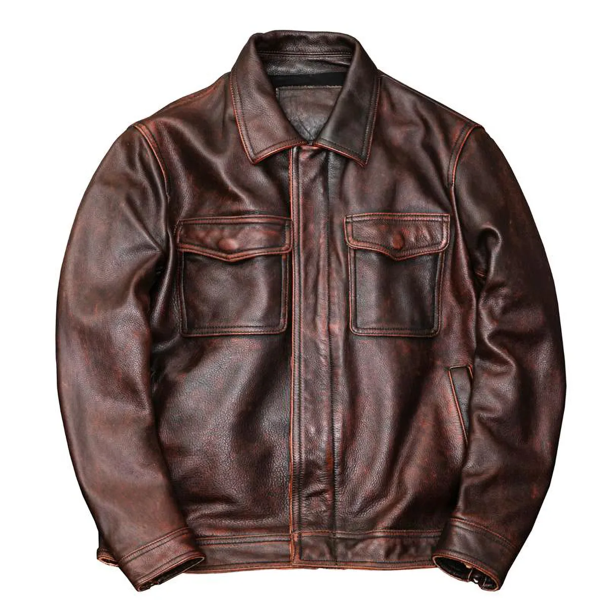 Heavy Brown Motorcycle Genuine Leather Jacket