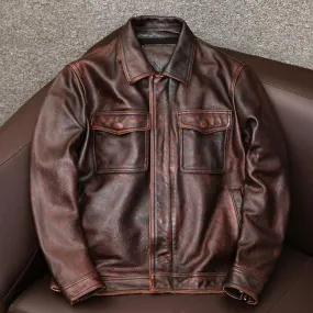 Heavy Brown Motorcycle Genuine Leather Jacket