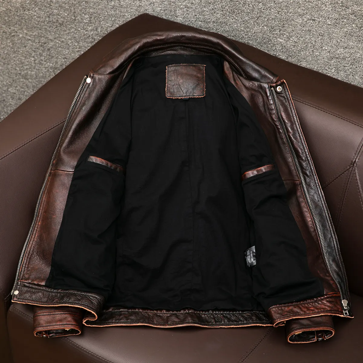 Heavy Brown Motorcycle Genuine Leather Jacket