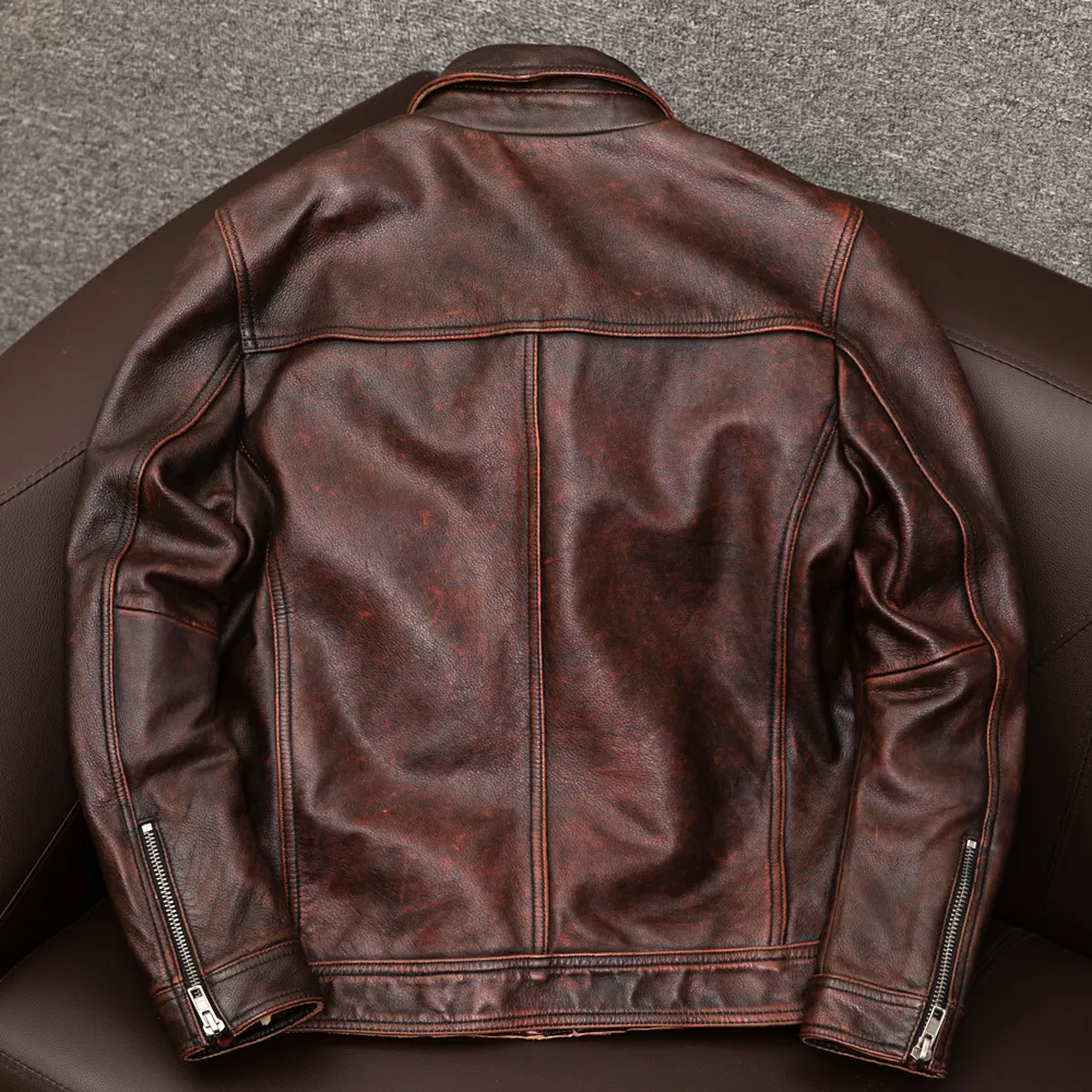 Heavy Brown Motorcycle Genuine Leather Jacket