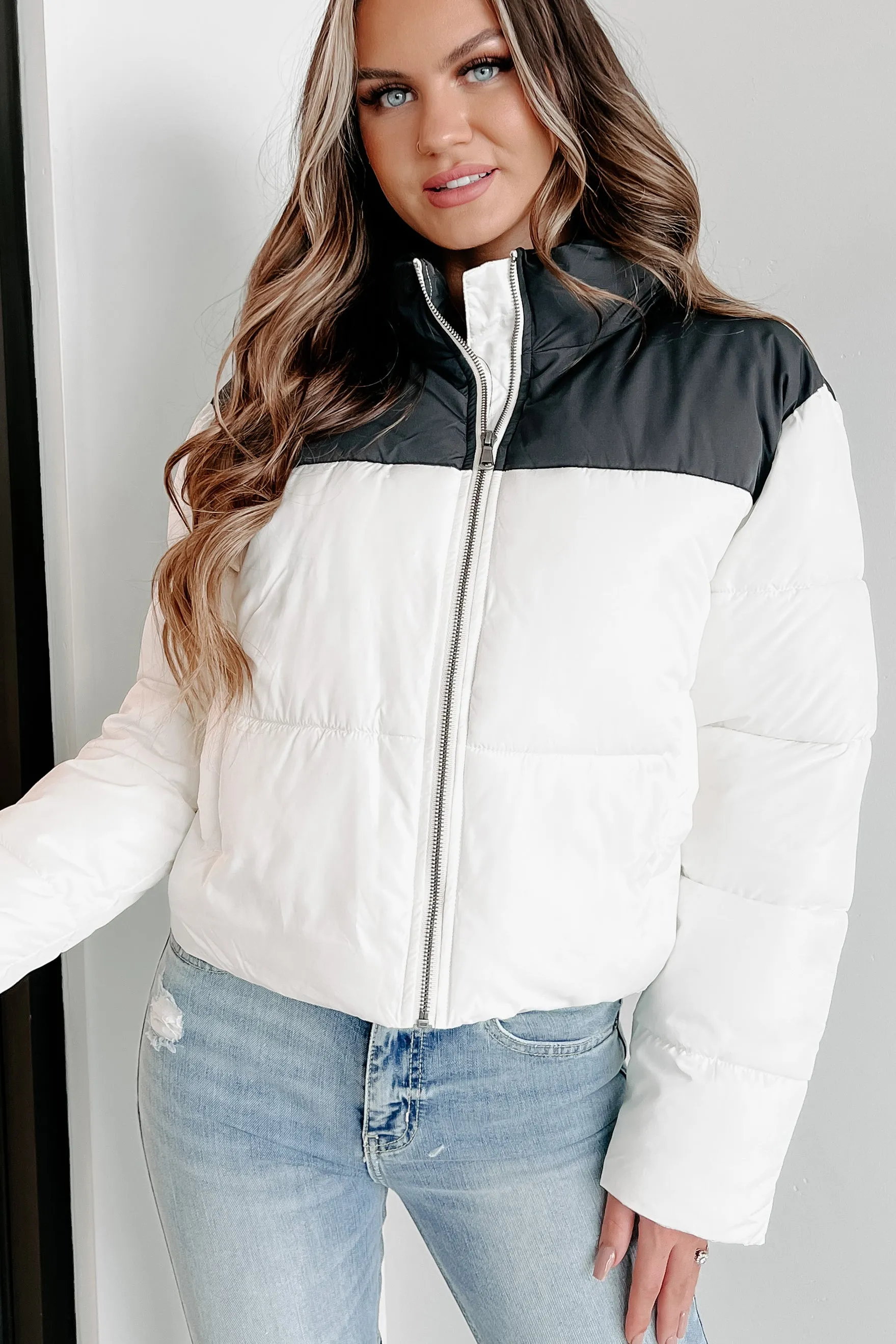 I'm Never Cold Colorblock Puffer Jacket (Whip Cream)