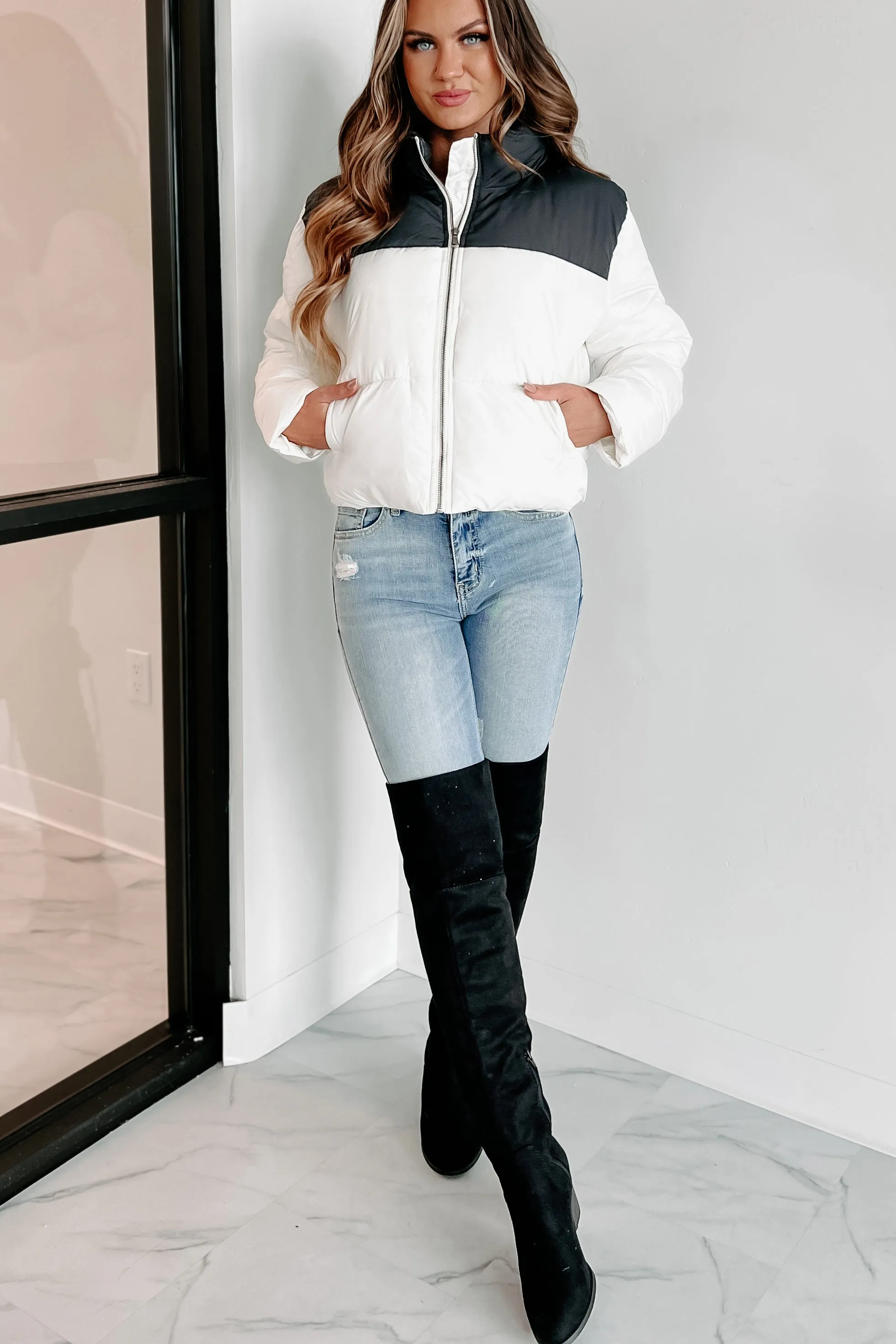 I'm Never Cold Colorblock Puffer Jacket (Whip Cream)
