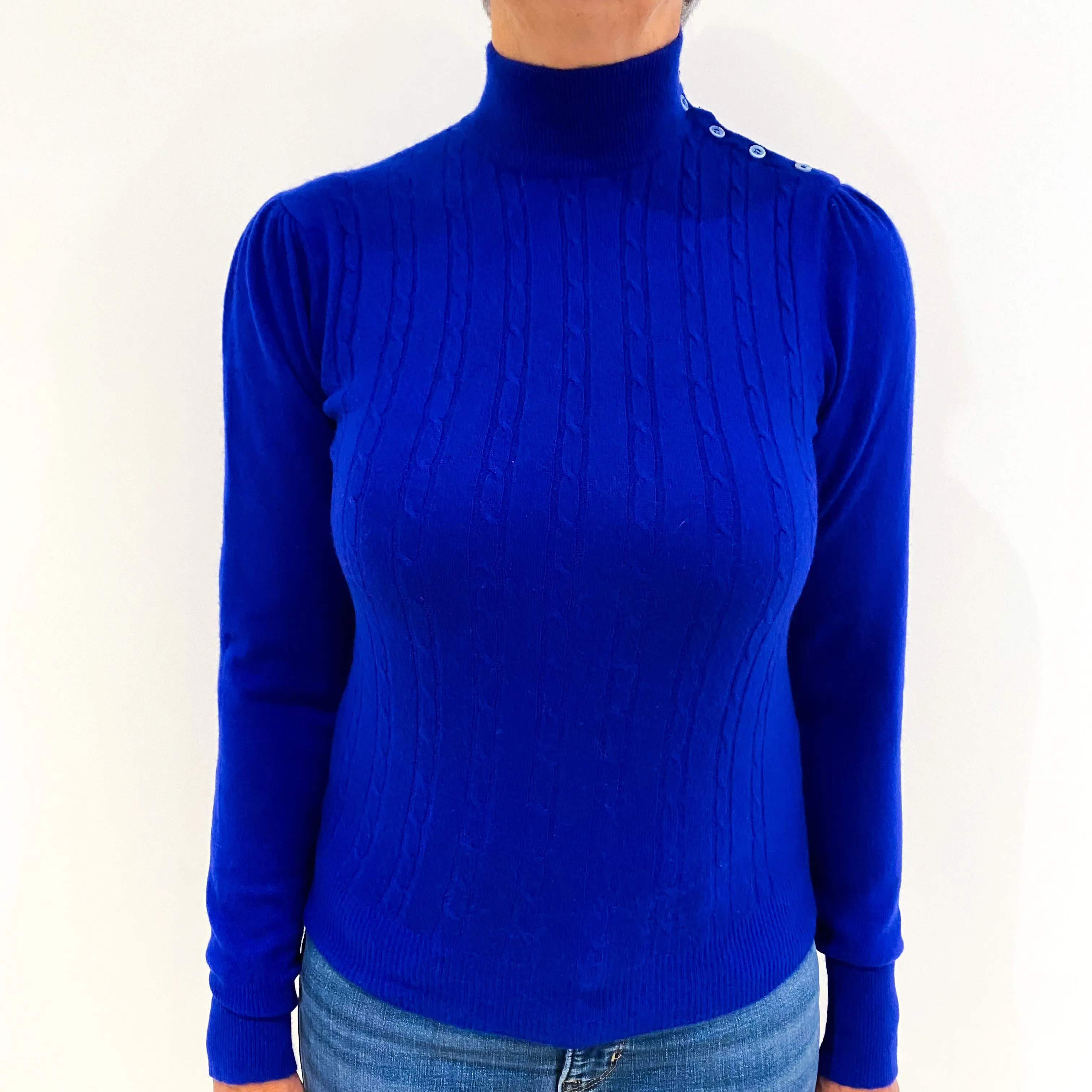 Indigo Blue Cable Cashmere Turtle Neck Jumper Medium