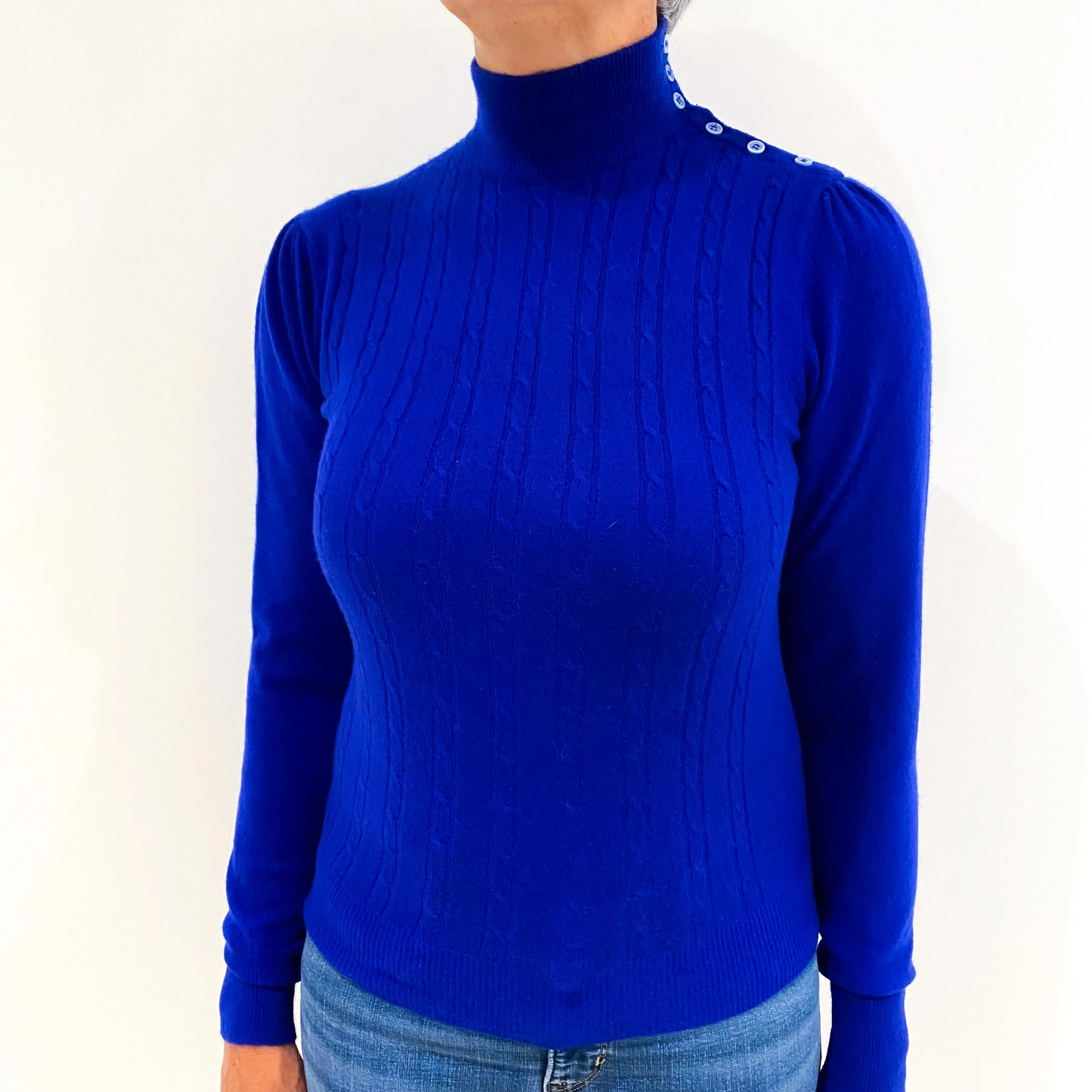 Indigo Blue Cable Cashmere Turtle Neck Jumper Medium