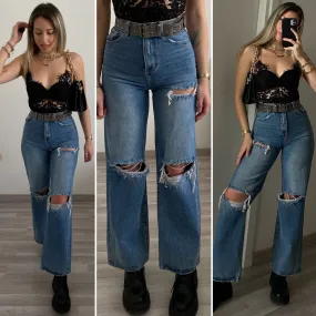 Jeans con strappi wide leg