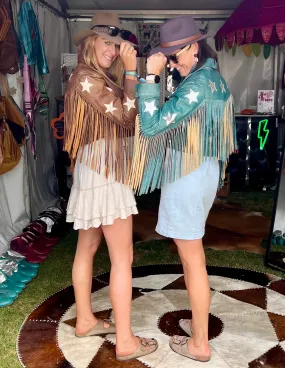 Jessie Cowgirl Retro Crop Style Fringe Leather Jacket