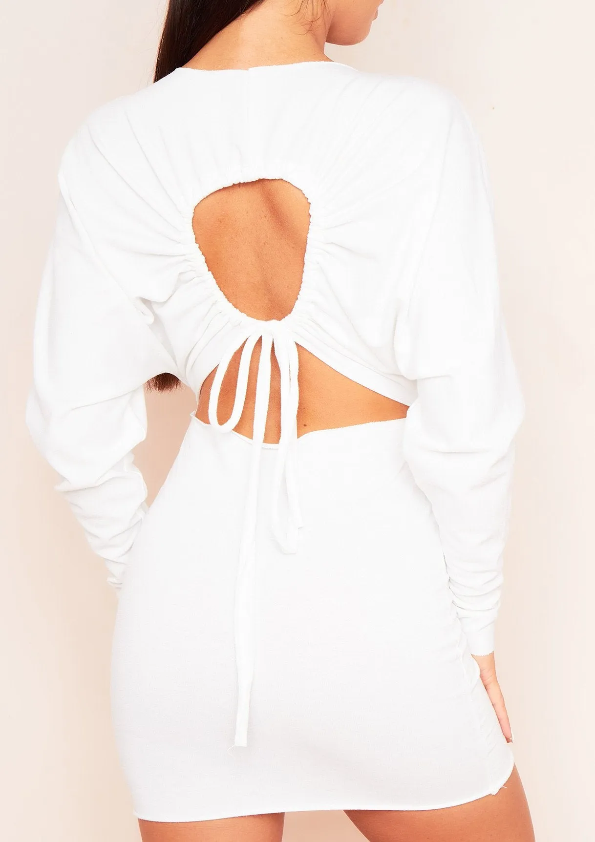 Larsa Cream Ruched Sleeve Cut Out Jumper Dress