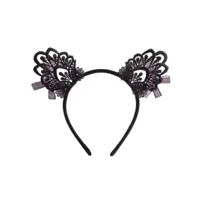 Leg Avenue Venice Lace Cat Ears with Organza Bows One Size Black
