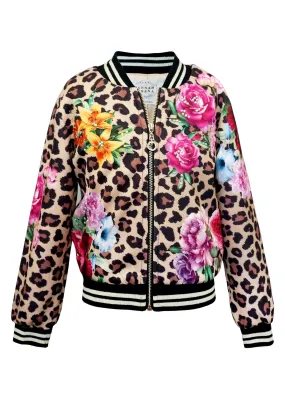 LEOPARD AND FLORAL PRINT BOMBER JACKET (A28338)
