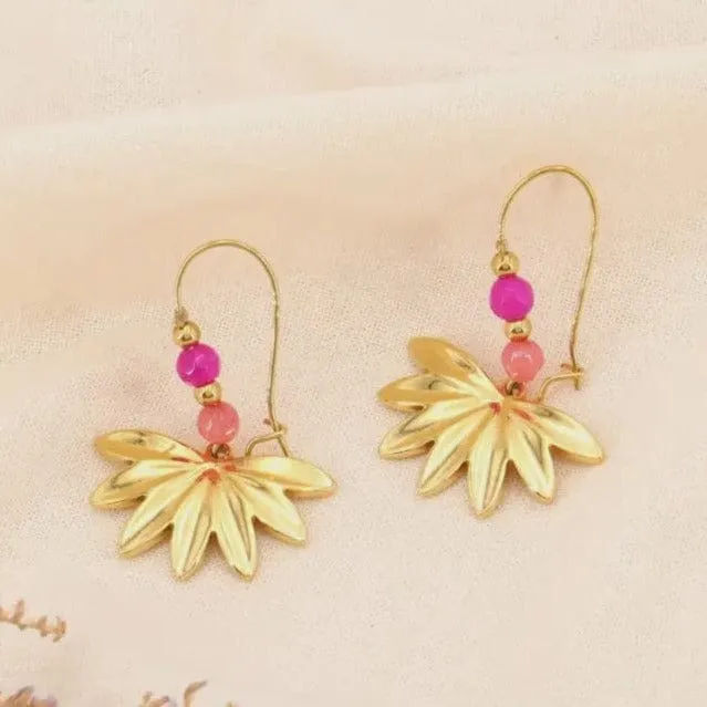Lilas de Seine Fan Leaf and Bead Earrings