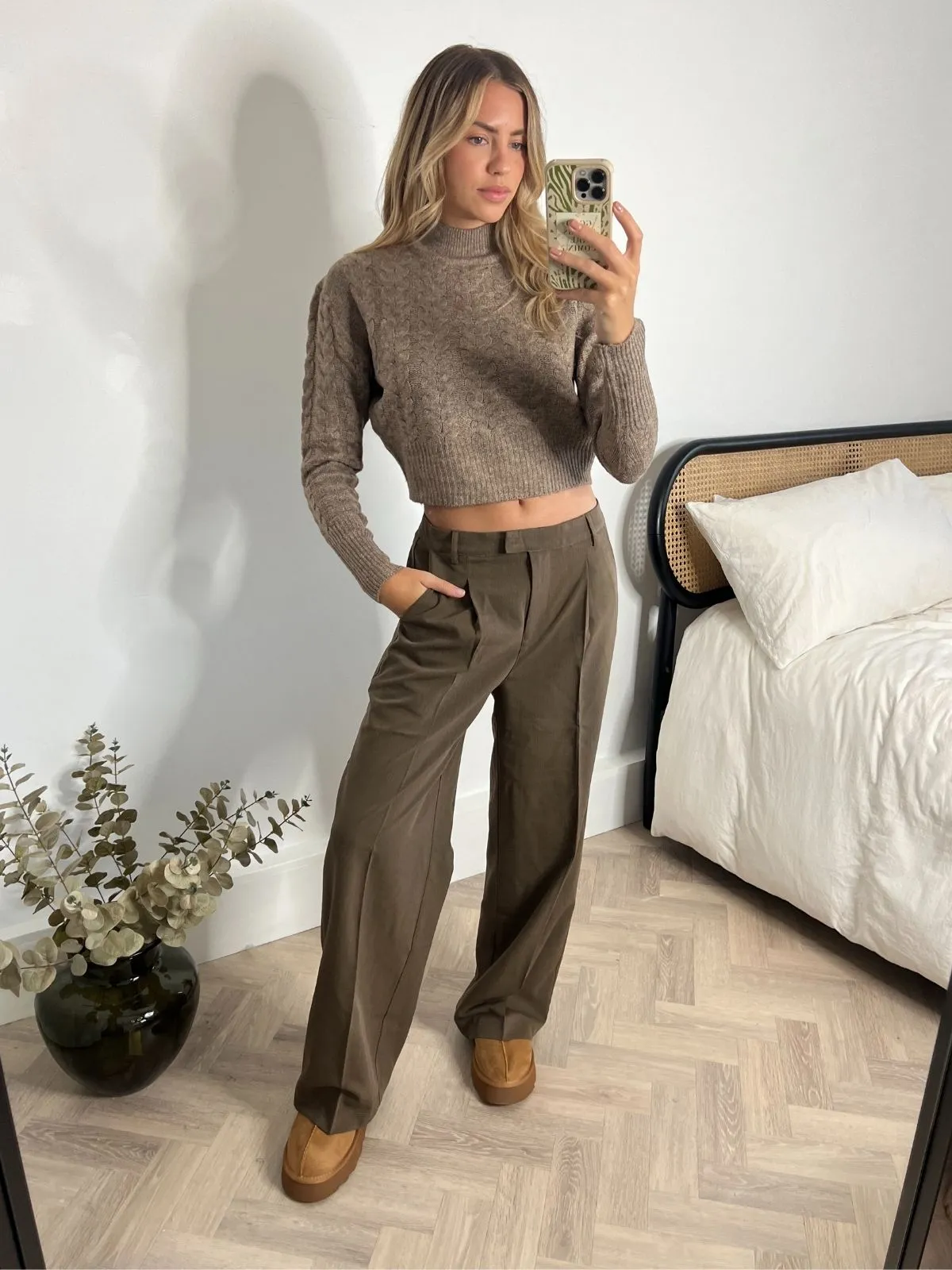 Lola Cable Knit High Neck Jumper / Brown