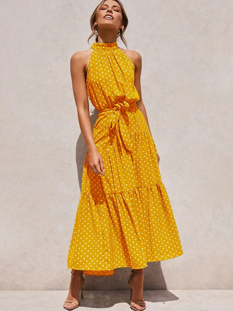 Long Dress Polka Dot Casual Dresses Black Sexy Halter Strapless