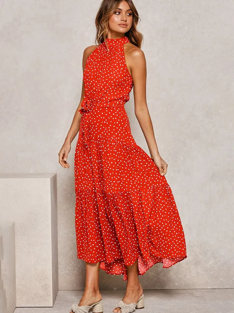Long Dress Polka Dot Casual Dresses Black Sexy Halter Strapless