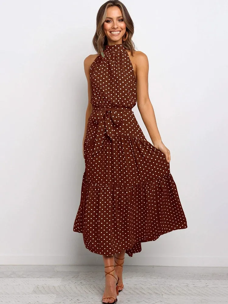 Long Dress Polka Dot Casual Dresses Black Sexy Halter Strapless