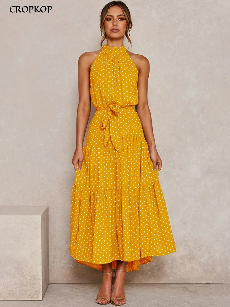 Long Dress Polka Dot Casual Dresses Black Sexy Halter Strapless