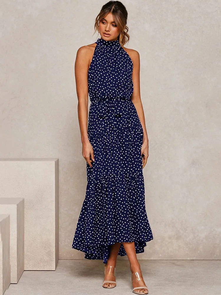 Long Dress Polka Dot Casual Dresses Black Sexy Halter Strapless