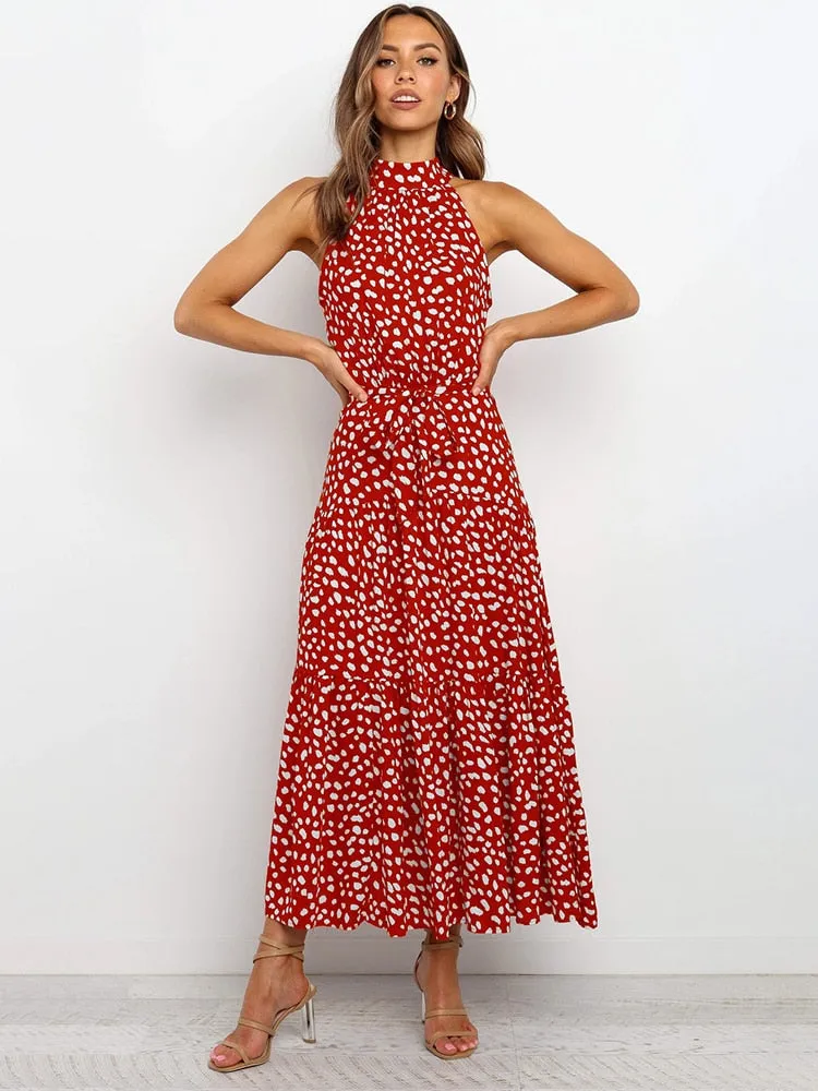 Long Dress Polka Dot Casual Dresses Black Sexy Halter Strapless