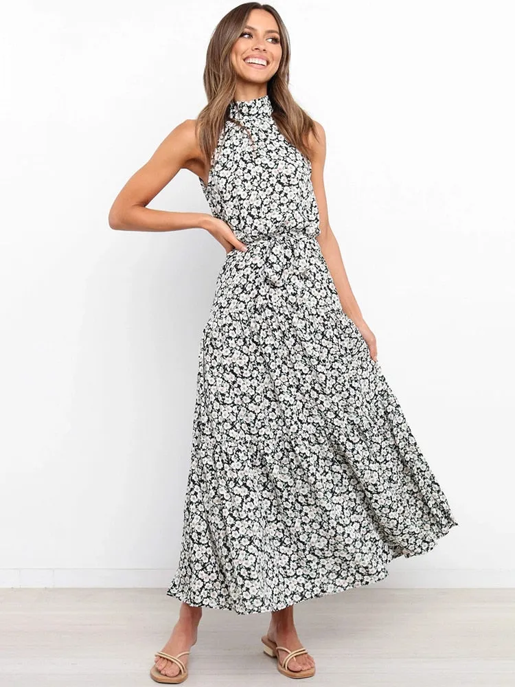 Long Dress Polka Dot Casual Dresses Black Sexy Halter Strapless