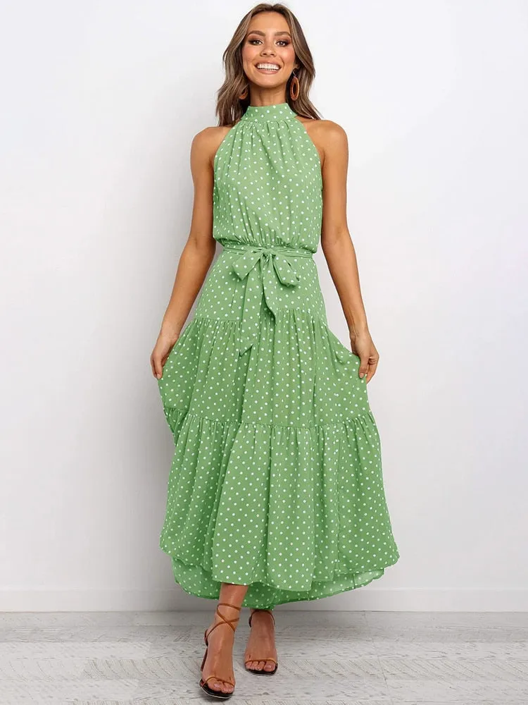 Long Dress Polka Dot Casual Dresses Black Sexy Halter Strapless