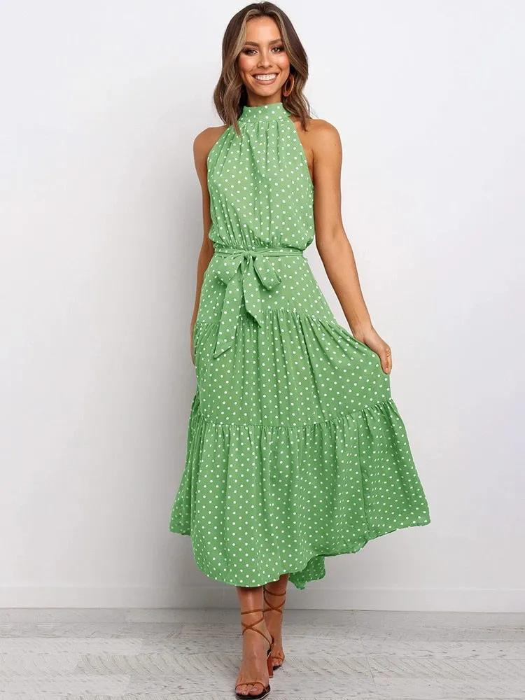 Long Dress Polka Dot Casual Dresses Black Sexy Halter Strapless