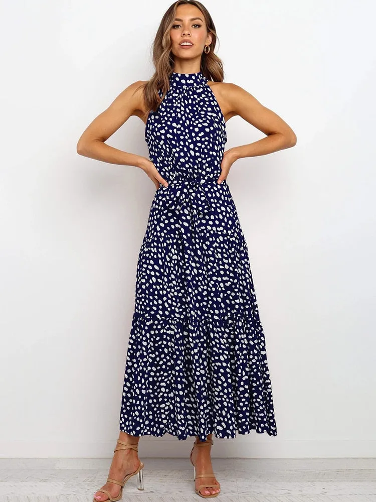 Long Dress Polka Dot Casual Dresses Black Sexy Halter Strapless