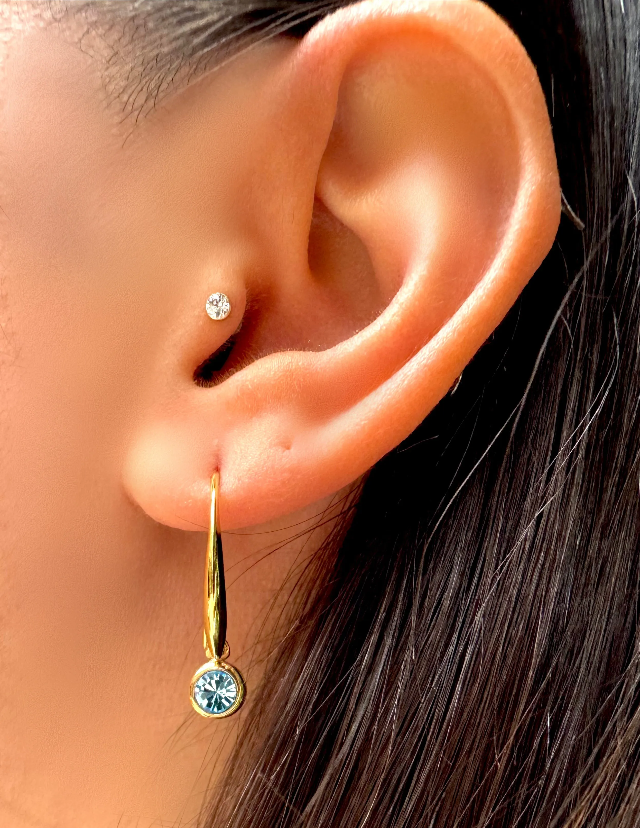 Long Ear Wire Crystal Charm: Aqua (EG4465Q)