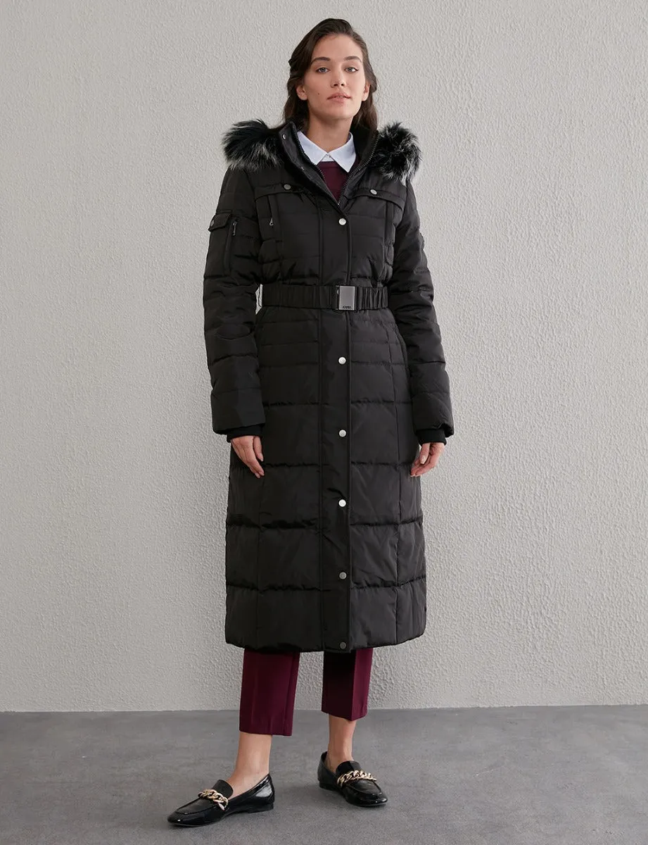 Long Goose Down Coat With Furry A20 27003 Black