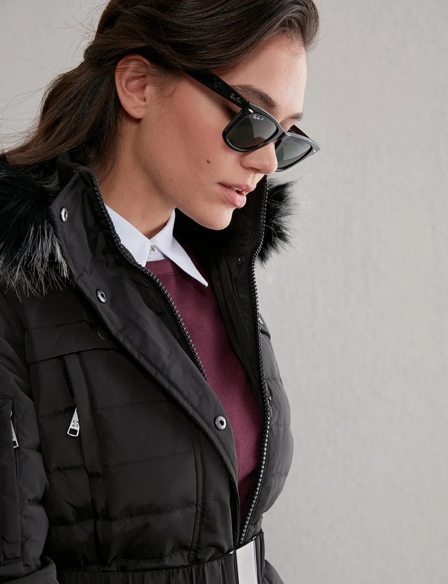 Long Goose Down Coat With Furry A20 27003 Black