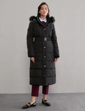 Long Goose Down Coat With Furry A20 27003 Black