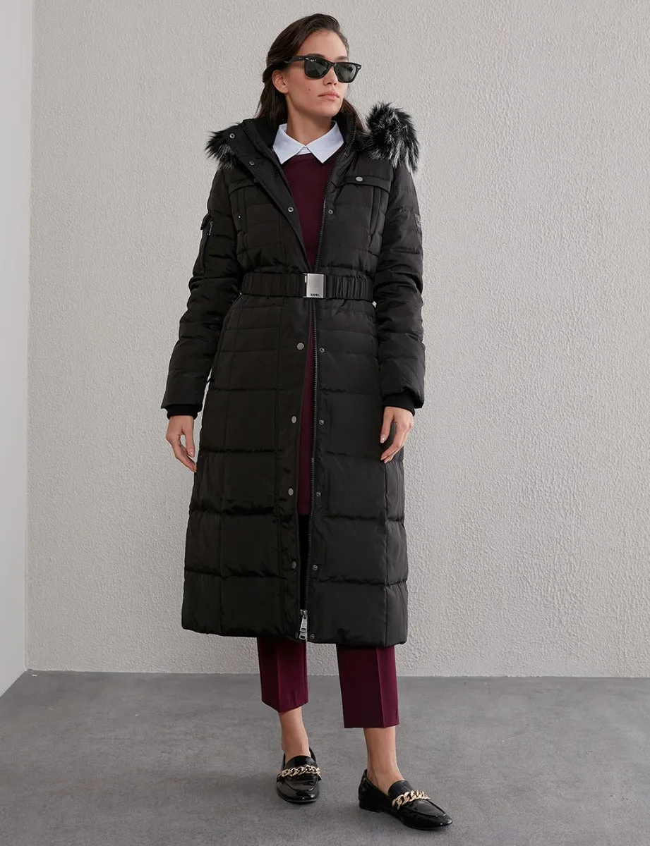Long Goose Down Coat With Furry A20 27003 Black
