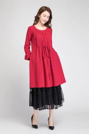 Loose fitting red tunic linen dress 1885