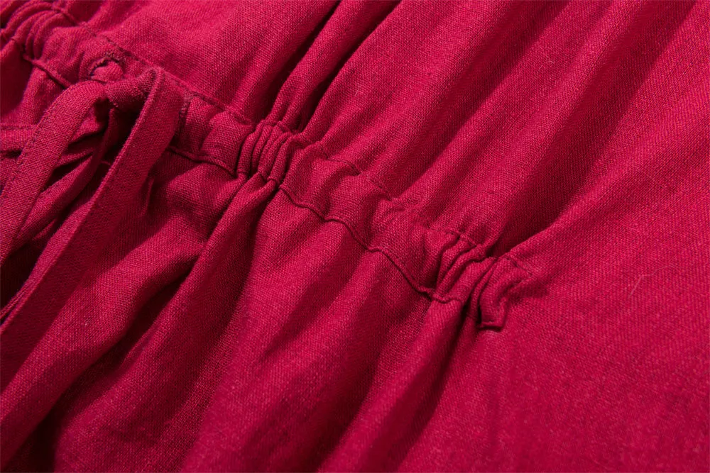 Loose fitting red tunic linen dress 1885