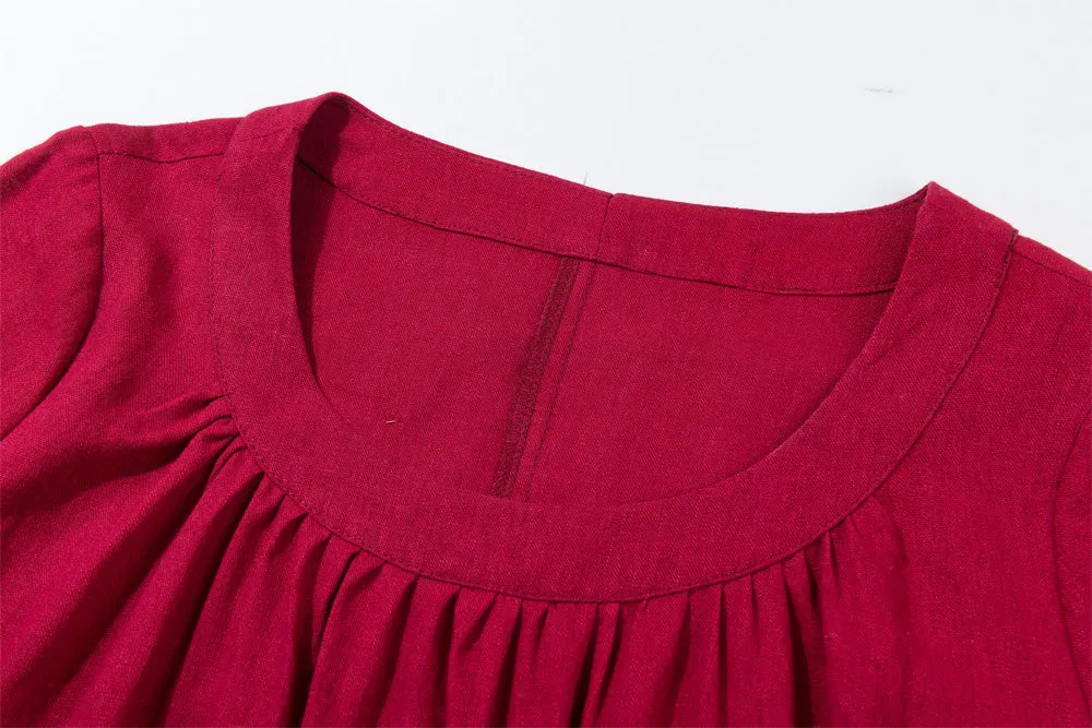 Loose fitting red tunic linen dress 1885