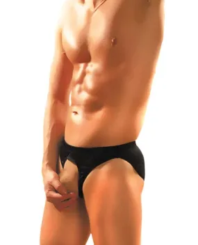 Male Power Nylon Spandex Pouchless Brief Black One Size Fits Most
