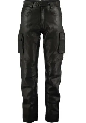 Men's Black Genuine Leather Cargo Trouser Pants